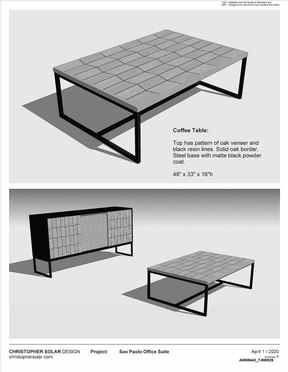 Un ensemble bahut et table basse Christopher Solar de 7 900 $ acheté par Affaires mondiales Canada en avril 2020 pour le bureau du chef de mission à l'ambassade du Canada à Sao Paulo, au Brésil.