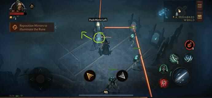 Un nécromancien déplaçant un miroir dans la bonne position pour un puzzle dans Diablo Immortal