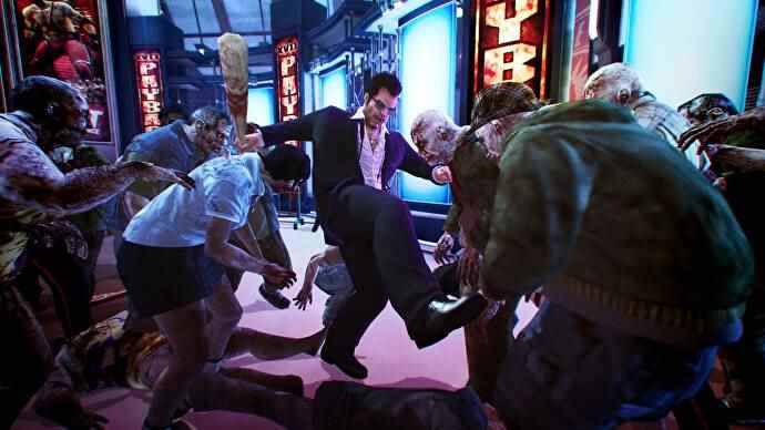 Frank West combattant les zombies dans Dead Rising 2