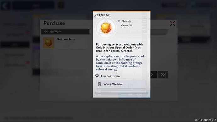 La description de Gold Nucleus est affichée dans le menu du magasin, dans Tower of Fantasy.