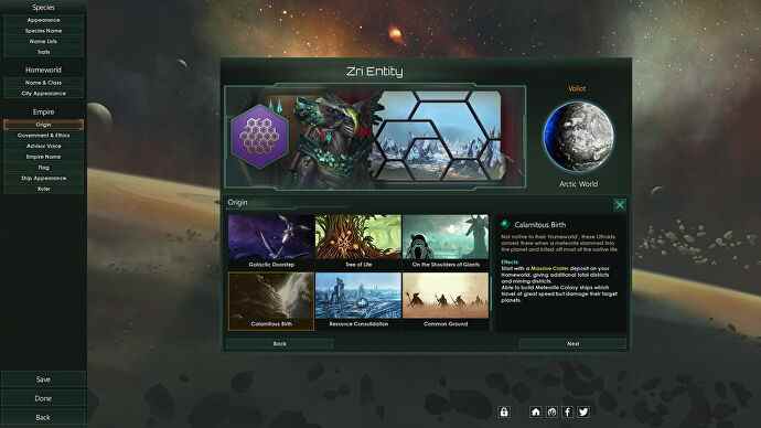 Le menu Fédérations Origines de Stellaris