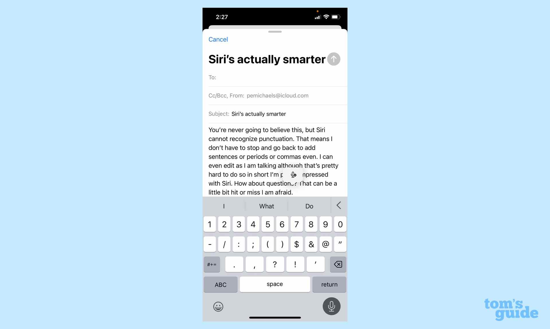 Dictée iOS 16 Siri avec ponctuation