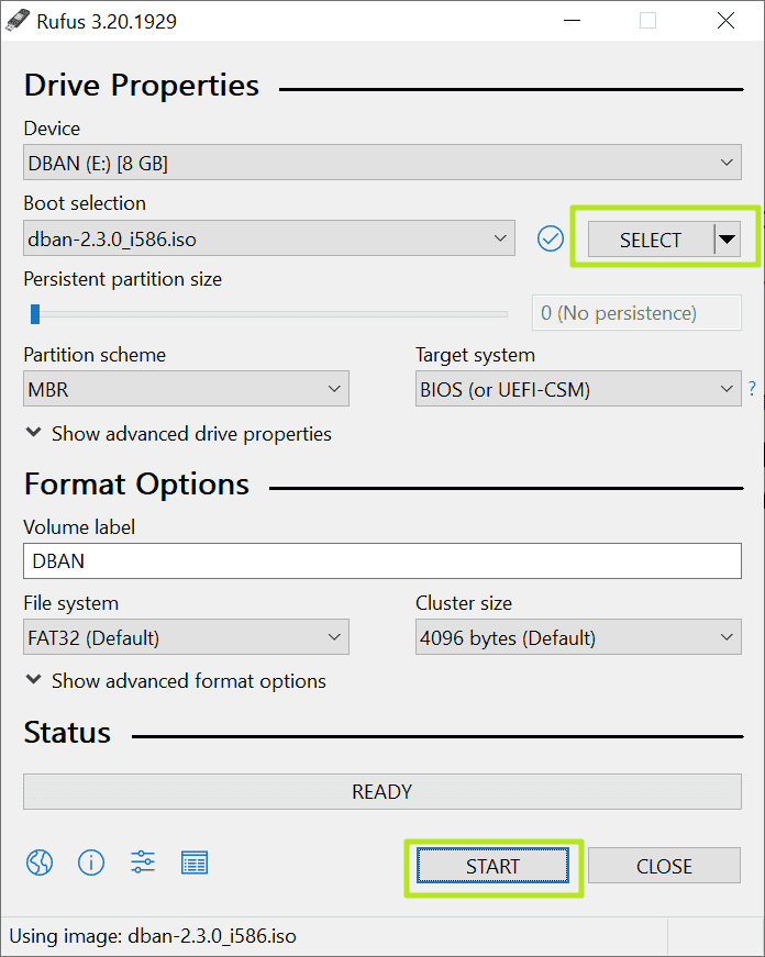 écrire DBAN sur USB