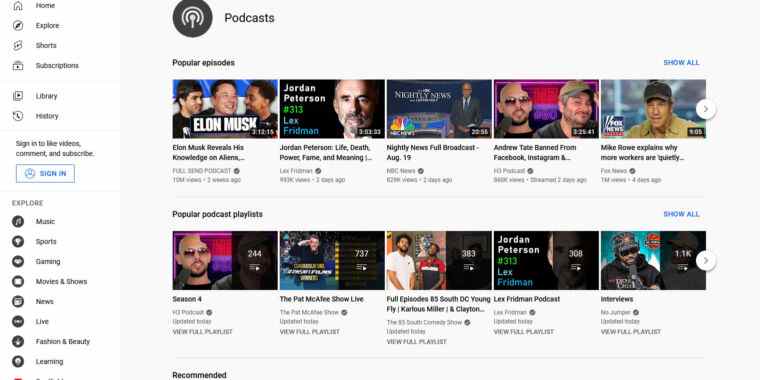 YouTube lance sa stratégie de podcast avec une nouvelle page de destination