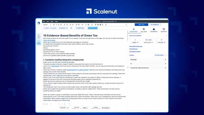 Le rédacteur AI de Scalenut aide également le contenu à faire une brèche dans les résultats des moteurs de recherche
