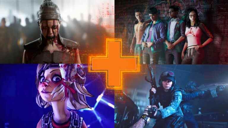 Upcoming Xbox One games - Clockwise from top left - Hellblade 2, Saints Row (2022), Rainbow Six Extraction, and Tiny Tina