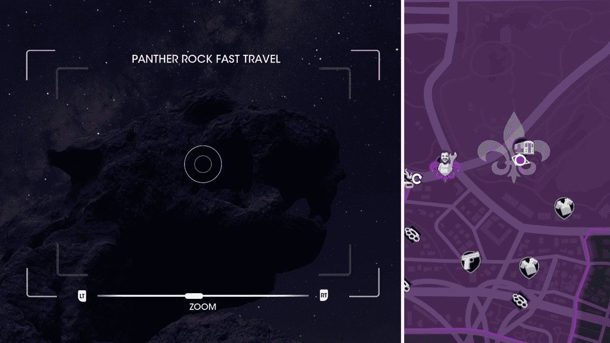 Localisation et carte des photos de voyage rapide à Saints Row Panther Rock