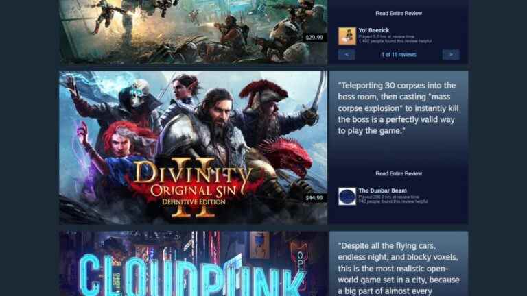 Les recommandations de la communauté font officiellement partie de Steam maintenant et elles sont sûres de quelque chose

