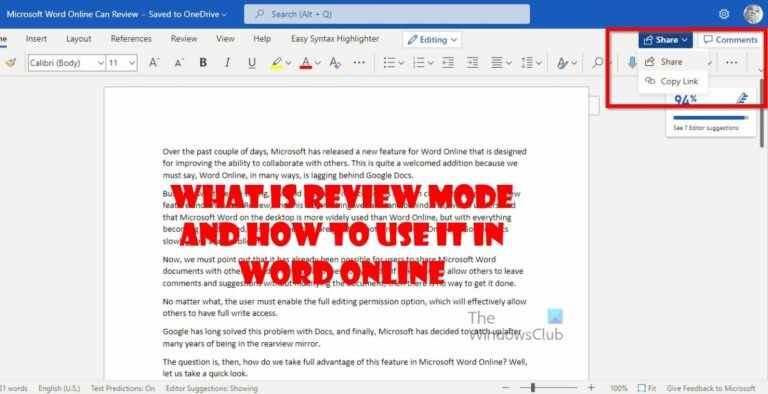 Comment utiliser le mode révision dans Word Online