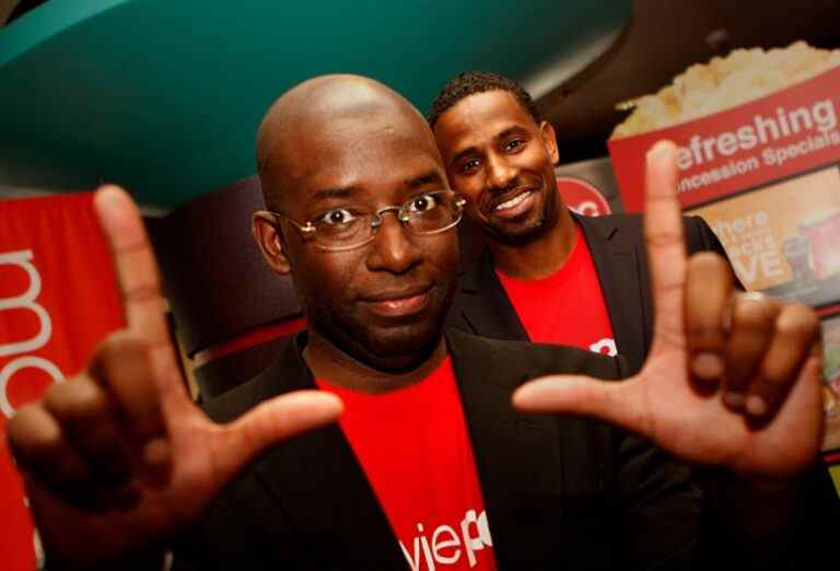 MoviePass co-founders Stacy Spikes (front) and Hamet Watt (back) at AMC in San Francisco, Calif., on Wednesday, January 29, 2011.  MoviePass is a new mobile service that lets people go to as many movies as they want for $50 a month. They use their phone as their ticket into the theater. They also get to see trailers and other promotions through the mobile service. (Photo By Liz Hafalia/The San Francisco Chronicle via Getty Images)