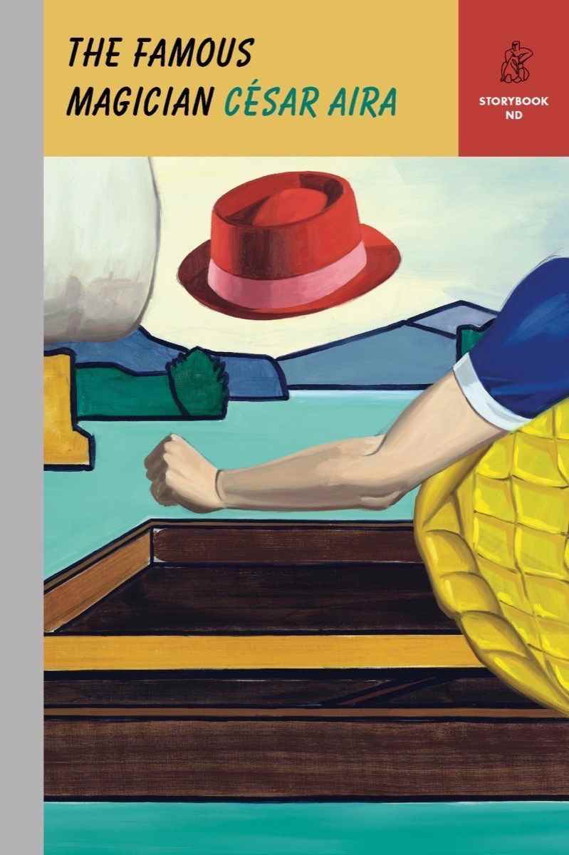 Image de couverture pour The Famous Magician de Cesar Aira, avec un bras et un chapeau dans une image peinte.