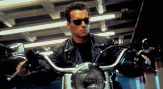 Arnold Schwarzenegger seated on motorcycle in Terminator 2: Judgement Day