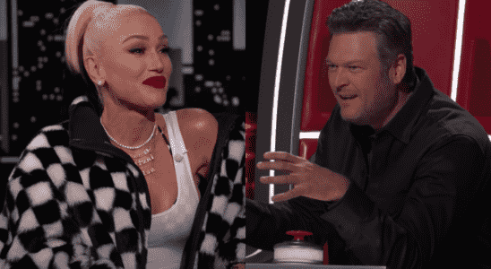 Gwen Stefani on Jimmy Kimmel Live and Blake Shelton on The Voice.