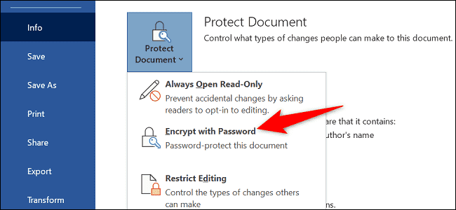 Sélectionnez Protéger le document > Chiffrer avec un mot de passe. » width= »650″ height= »300″ src= »/pagespeed_static/1.JiBnMqyl6S.gif » onload= »pagespeed.lazyLoadImages.loadIfVisibleAndMaybeBeacon(this); » onerror= »this.onerror=null;pagespeed.lazyLoadImages.loadIfVisibleAndMaybeBeacon(this); »/></p>
<p>Une boîte « Crypter le document » s’ouvrira.  Ici, cliquez sur le champ « Mot de passe » et tapez le mot de passe que vous souhaitez utiliser pour protéger votre document.  Ensuite, cliquez sur « OK ».</p>
<blockquote class=