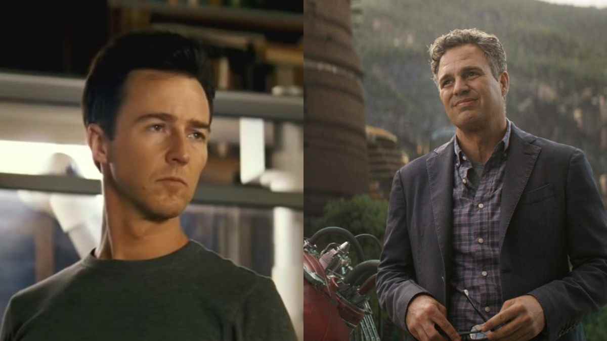 Left, Edward Norton in The Incredible Hulk, Right, Mark Ruffalo in Avengers: Infinity War