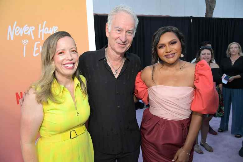 LOS ANGELES, CALIFORNIA - AUGUST 11: Lang Fisher, John McEnroe and Mindy Kaling attend the Los Angeles premiere of Netflix's "Never Have I Ever" Season 3 on August 11, 2022 in Los Angeles, California. (Photo by Charley Gallay/Getty Images for Netflix)