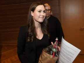 Sanna Marin des sociaux-démocrates finlandais est photographiée après son élection au poste de Premier ministre à Helsinki, en Finlande, le 8 décembre 2019. (Photo de VESA MOILANEN/Lehtikuva/AFP via Getty Images)