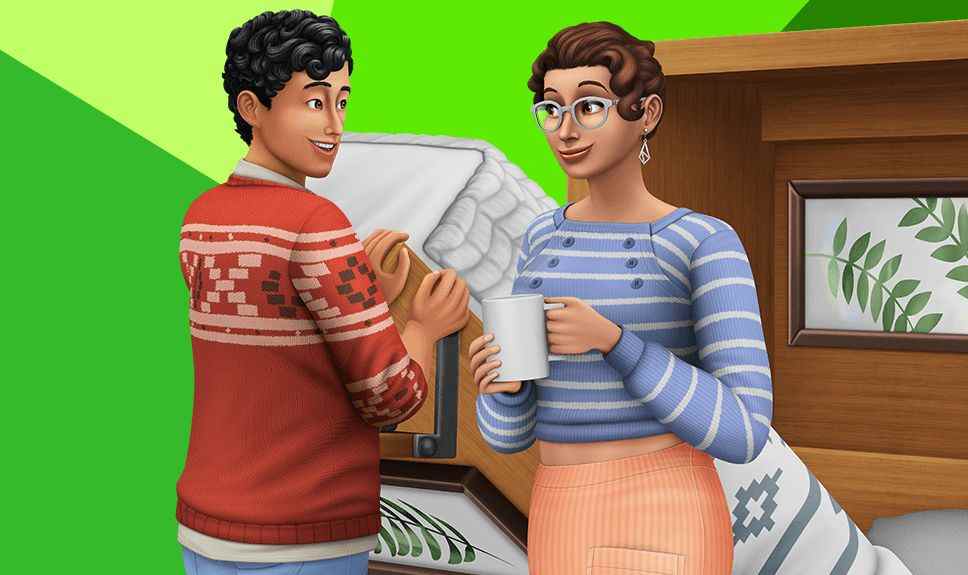 Sims couple next to folding bed