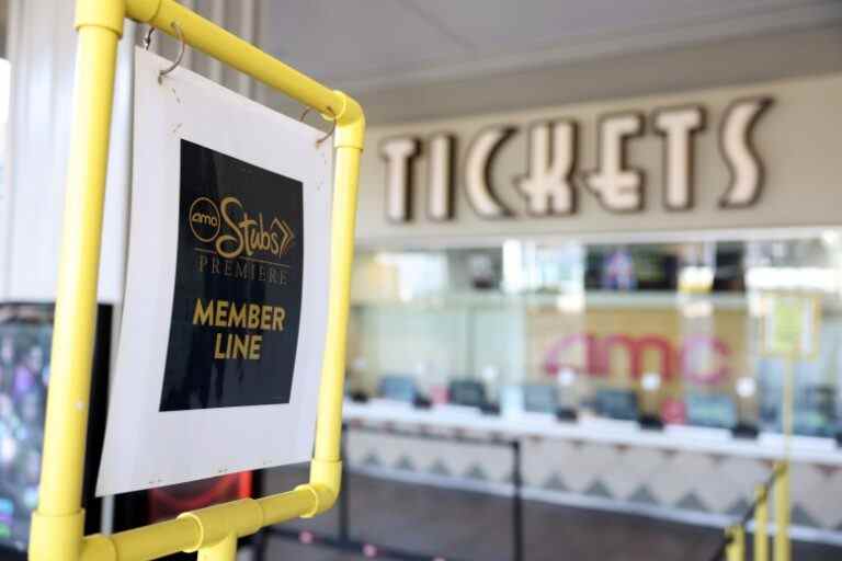 EMERYVILLE, CALIFORNIA - AUGUST 23: A sign is posted in front of a ticket at the AMC Bay Street 16 theatre on August 23, 2022 in Emeryville, California. In an effort to raise money following two years of pandemic losses, movie theater chain AMC Entertainment has issued one share of preferred stock to shareholders for every common AMC stock they hold. (Photo by Justin Sullivan/Getty Images)