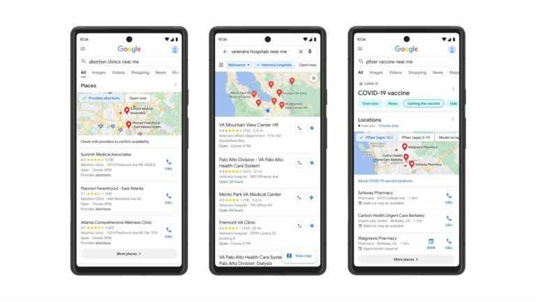 Les résultats de la recherche Google et de Maps confirmeront si un centre médical propose des avortements