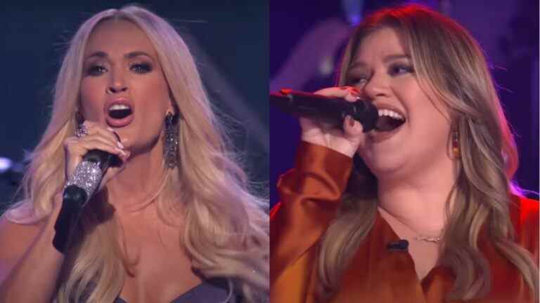 Carrie Underwood performs at the 2022 Grammy Awards and Kelly Clarkson sings on The Kelly Clarkson Show.