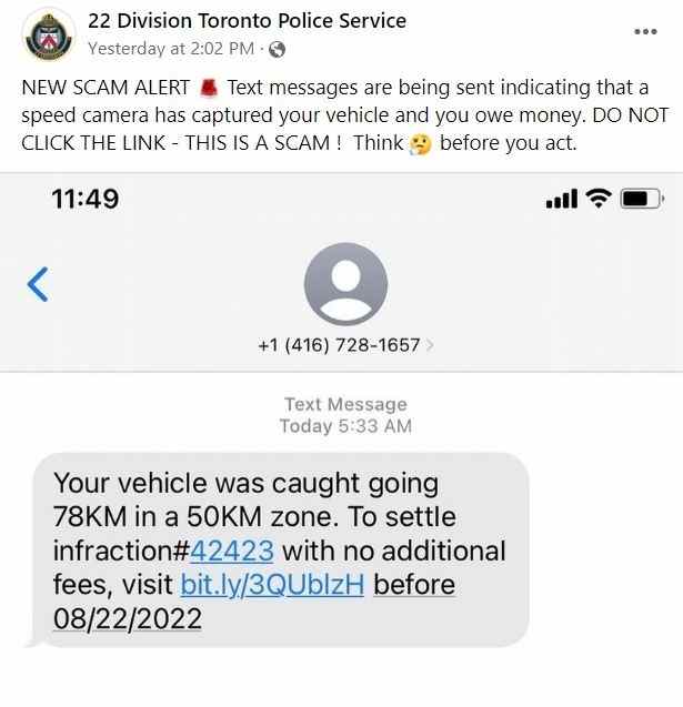 L’escroquerie de Toronto comprend des messages texte sur les amendes pour excès de vitesse