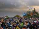 Des manifestants pour le climat se rassemblent pour la Journée mondiale d'action pour la justice climatique à Glasgow, en Écosse. 