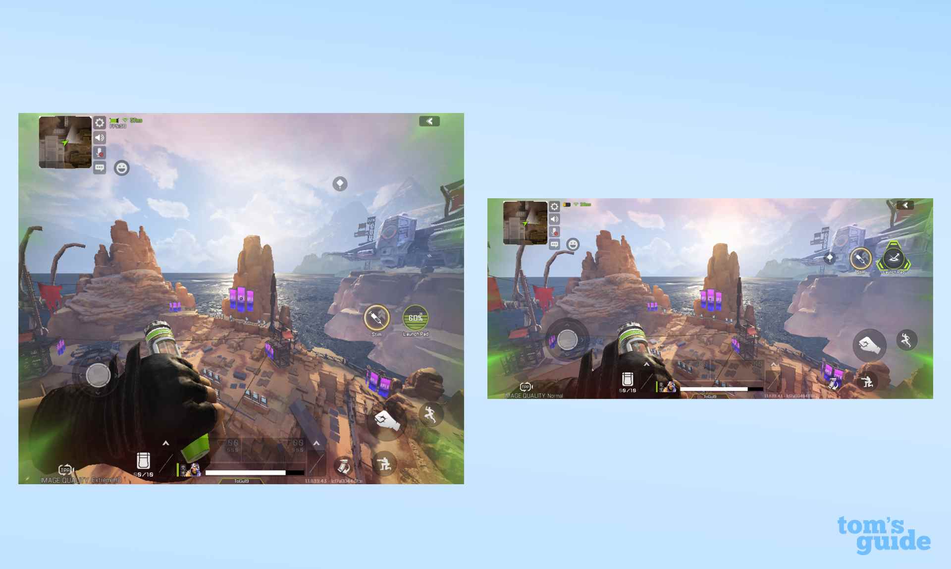 Deux captures d'écran d'Apex Legends montrant la différence entre l'écran interne du Galaxy Z Fold 4 et un écran de smartphone ordinaire