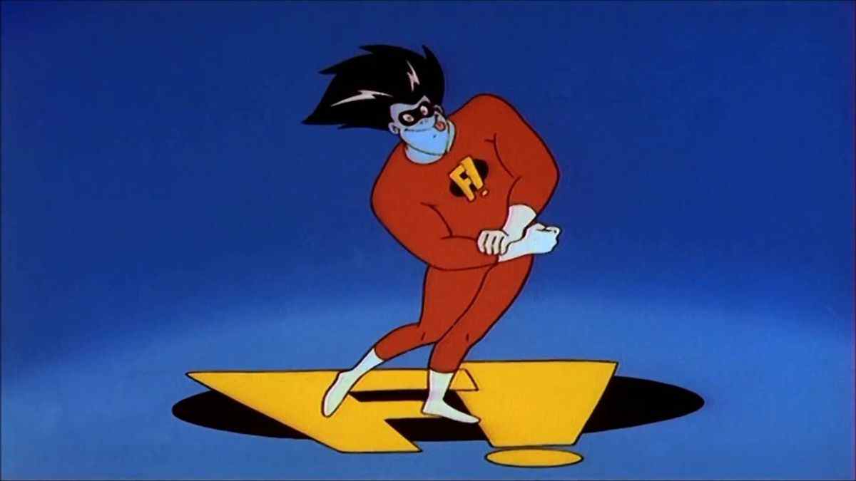 Freakazoid fléchit dans la séquence de titre d'ouverture de Freakazoid!