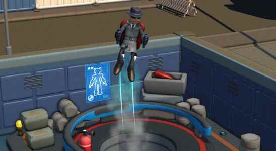 A spy student using a jetpack