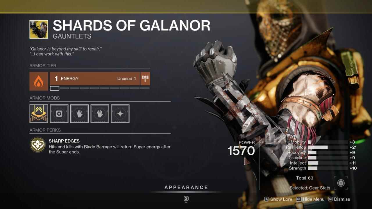 Améliorez votre Blade Barrage Super avec Shards of Galanor, qui peut vous aider à récupérer votre Super plus rapidement.