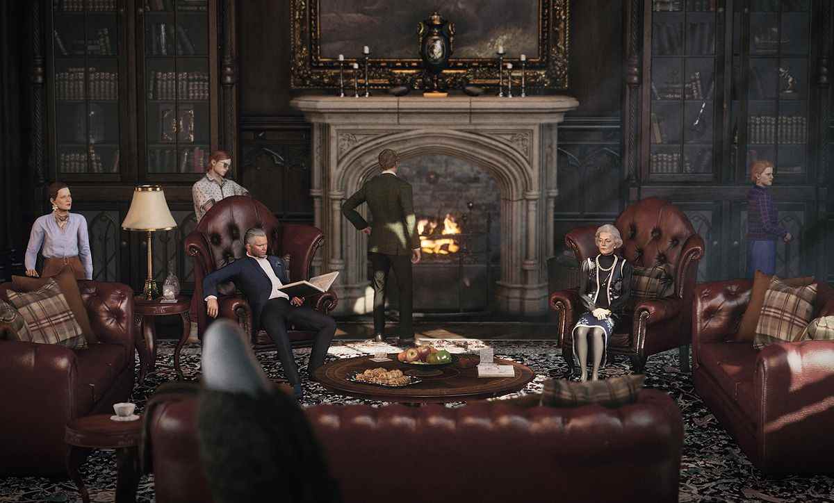 La famille Carlisle s'est réunie autour d'une cheminée au Thornbridge Manor à Hitman 3's Dartmoor