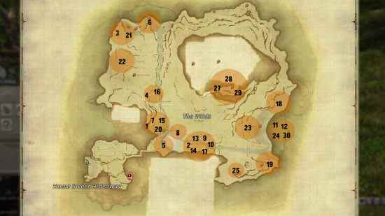 Rassemblement FFXIV Island Sanctuary: une carte annotée avec 30 matériaux que vous pouvez trouver sur l'île