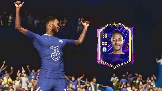 Joueurs de FIFA 23 OTW - Raheem Sterling s'imprègne de l'atmosphère en portant un maillot de Chelsea.