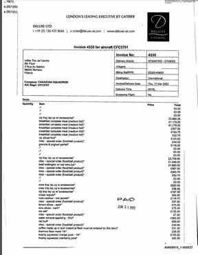 Une facture expurgée pour les frais de service au sol pour une étape du voyage d'une semaine du gouverneur général au Moyen-Orient à l'Expo 2020 à Dubaï plus tôt cette année. Les coûts unitaires et les quantités ont été expurgés avant sa publication.