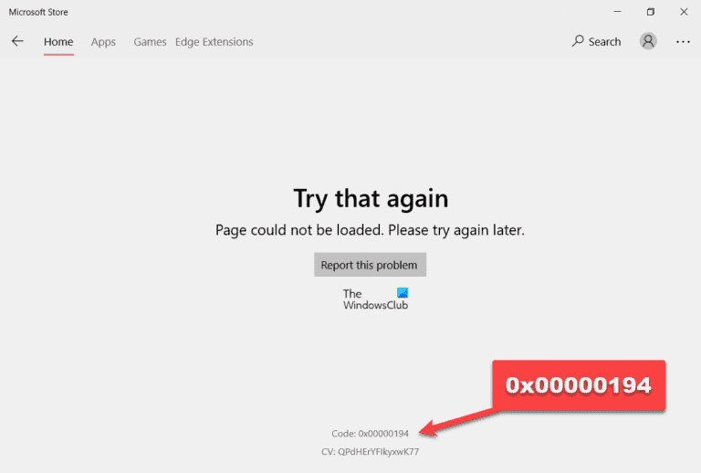 Correction du code d’erreur 0x00000194 Microsoft Store