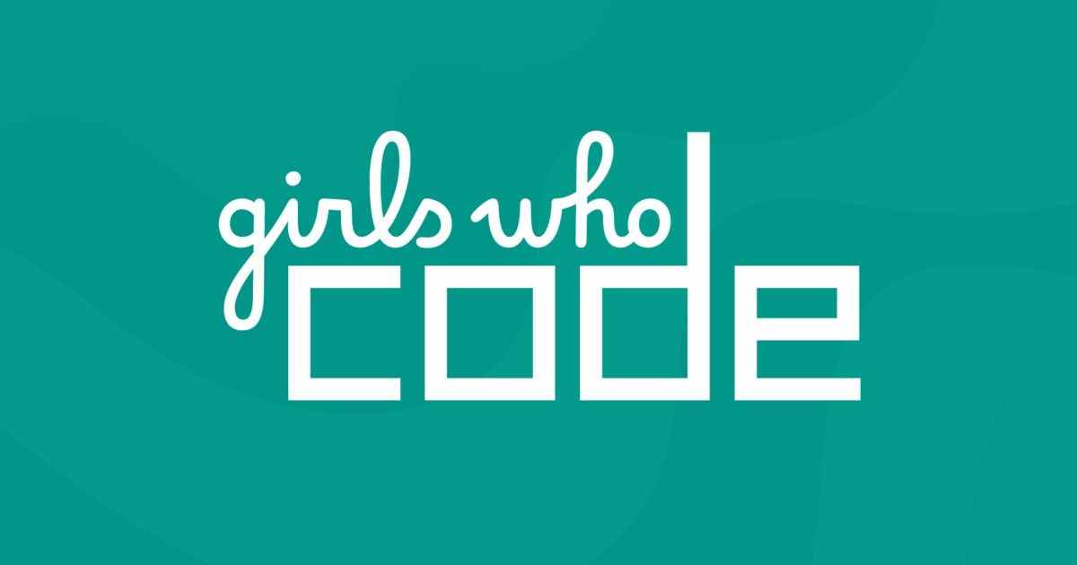 Girls Who Code logo, first two words in smaller cursive text, 