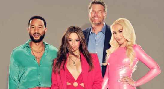 Season 22 coaches John Legend, Camila Cabello, Blake Shelton and Gwen Stefani on The Voice.