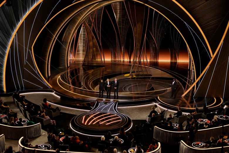 HOLLYWOOD, CALIFORNIA - MARCH 27: (L-R) Al Pacino, Francis Ford Coppola, and Robert De Niro speak onstage during the 94th Annual Academy Awards at Dolby Theatre on March 27, 2022 in Hollywood, California. (Photo by Neilson Barnard/Getty Images)