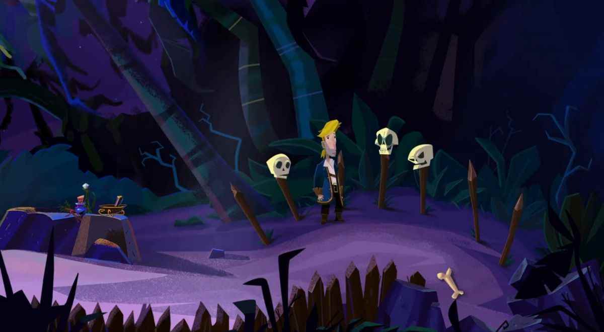 Guybrush chats with Murray in Return to Monkey Island