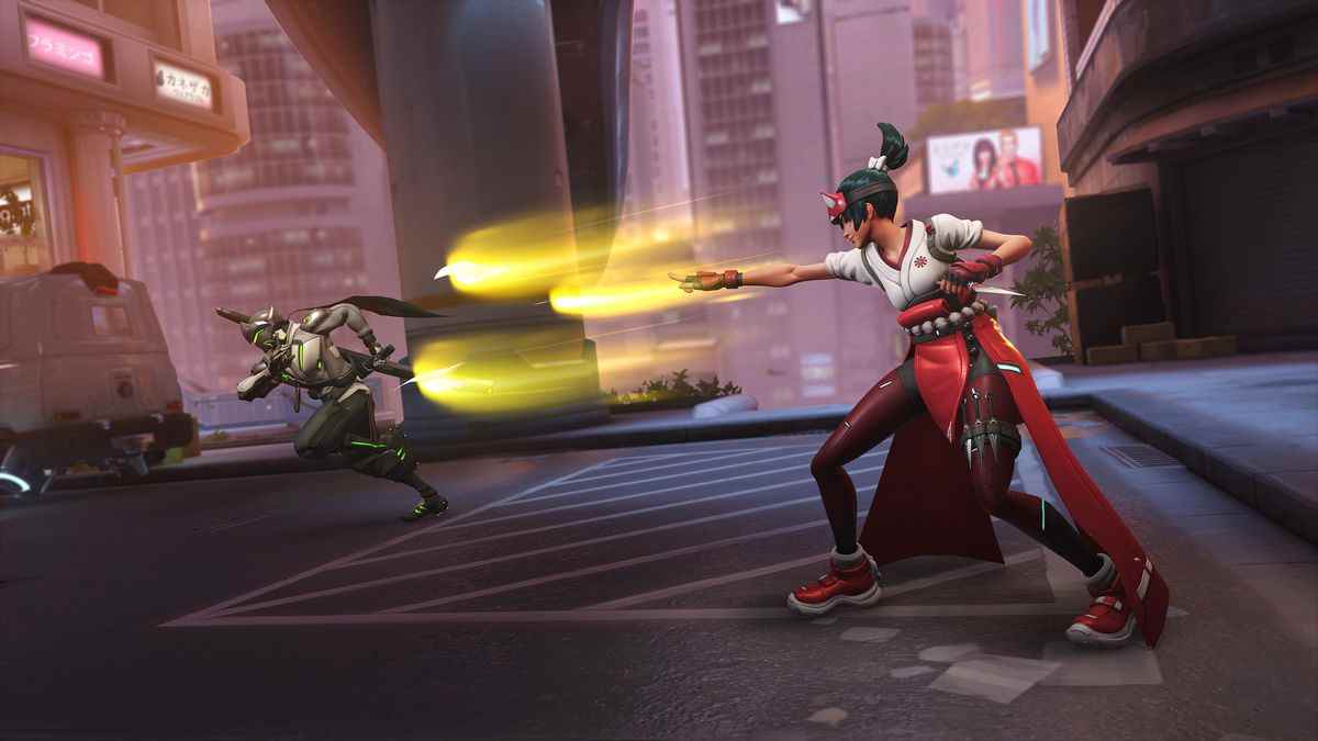 Kiriko lance Healing Ofuda sur Genji dans Overwatch 2