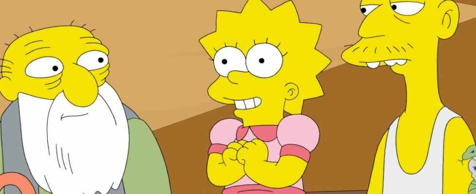 Lisa Simpsons happy between Cletus and Jasper on The Simpsons