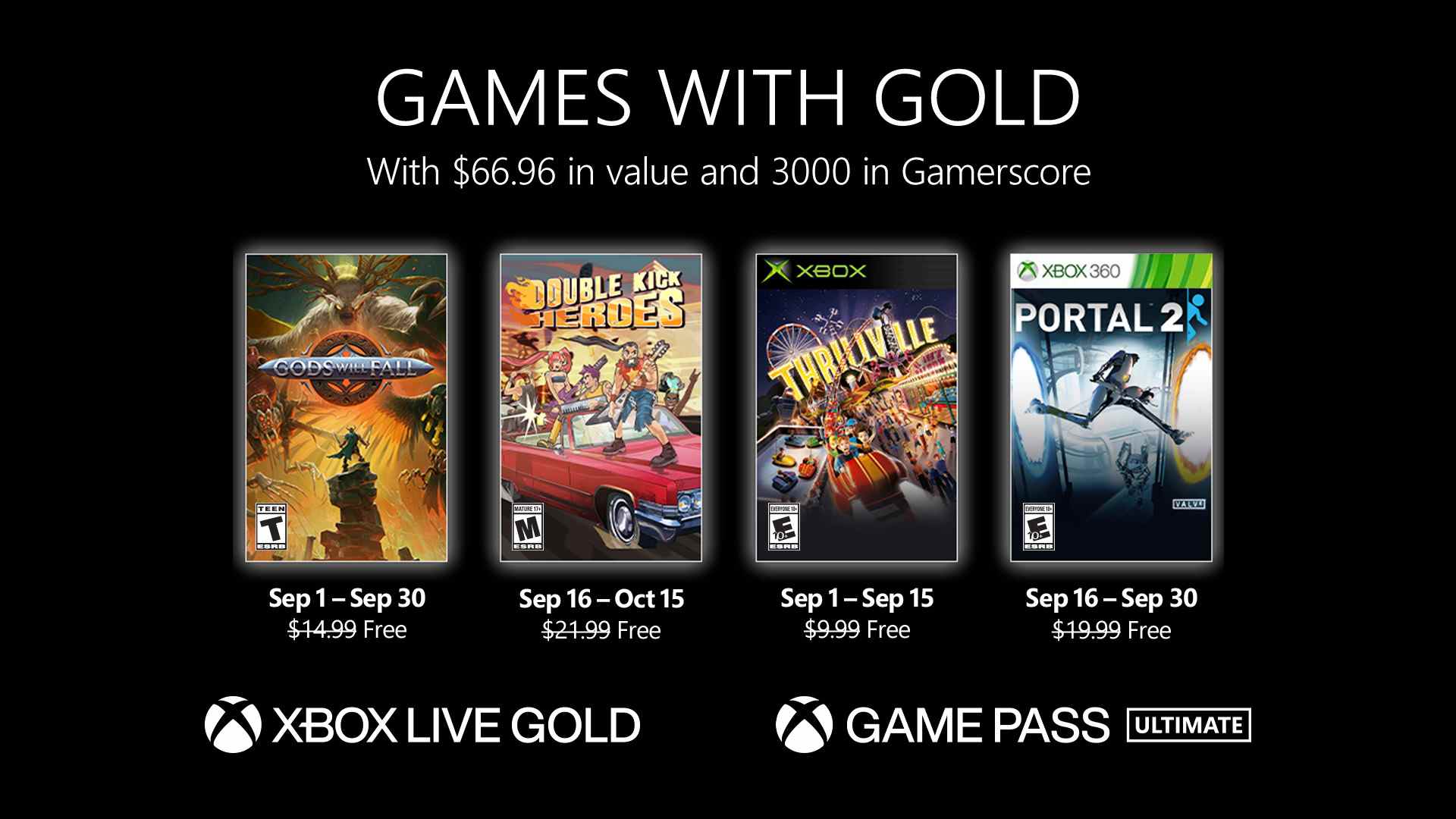 Les jeux gratuits Xbox Live Gold pour septembre 2022 annoncés    
