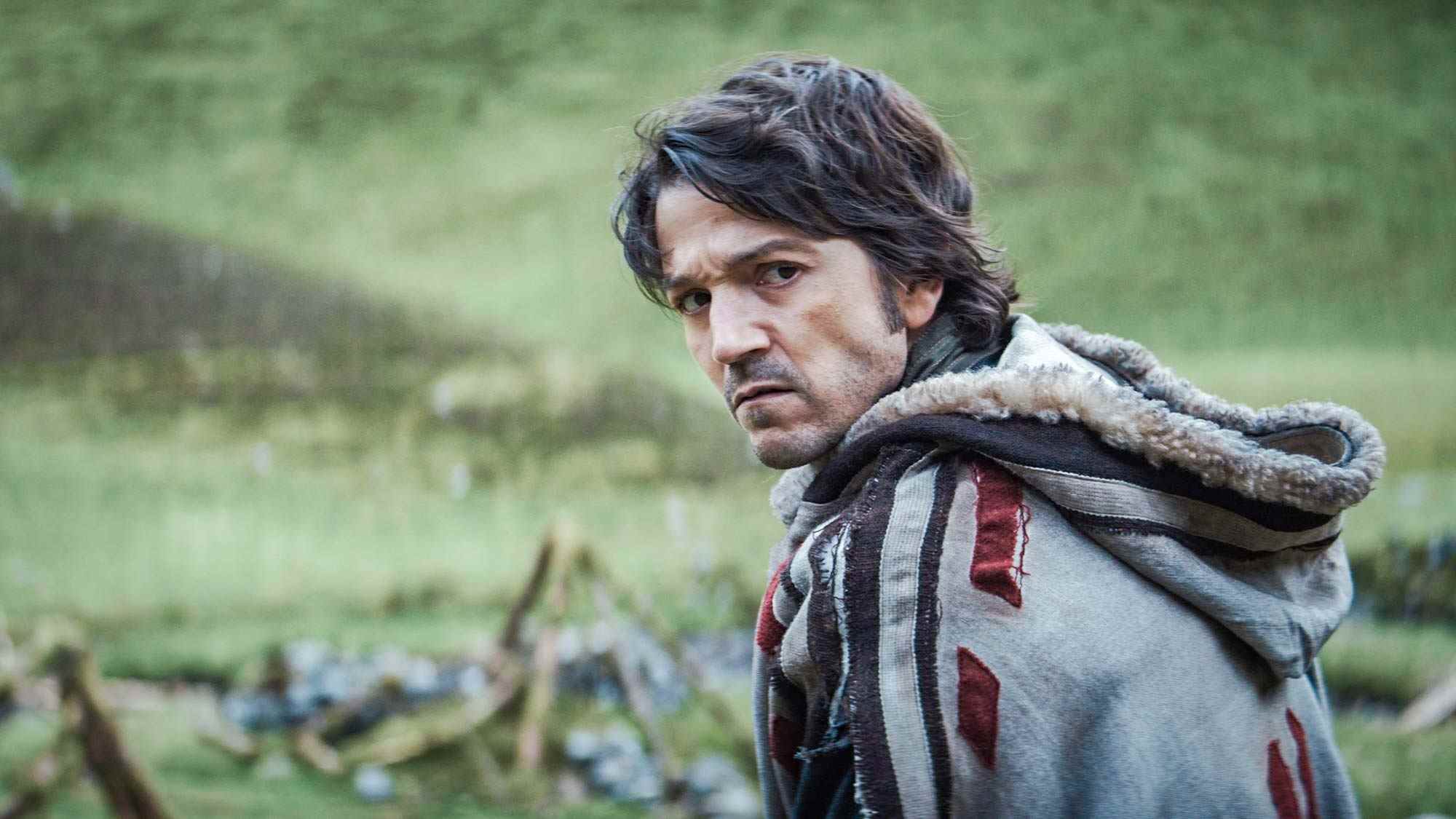 Diego Luna (comme Cassian Andor) dans un champ en ANDOR