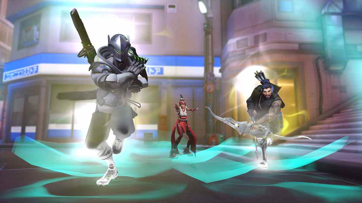 Kiriko utilise sa capacité Protection Suzu sur Genji et Hanzo dans une capture d'écran d'Overwatch 2