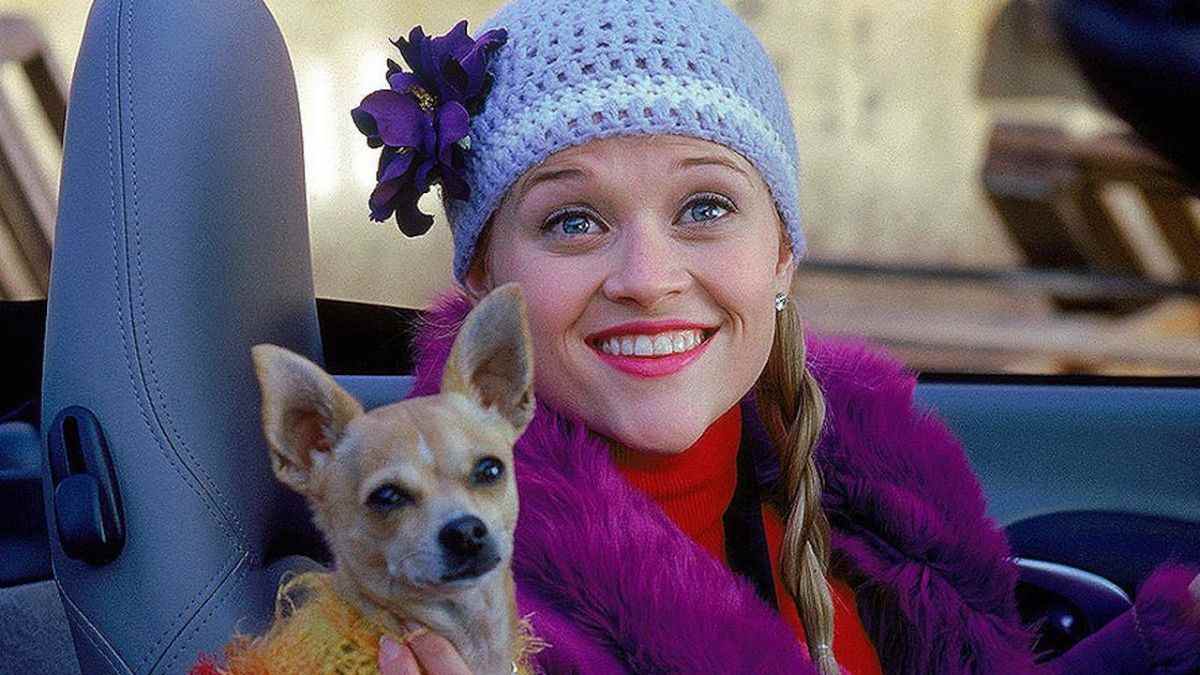 Reese Witherspoon as Elle Woods with dog Bruiser in Legally Blonde