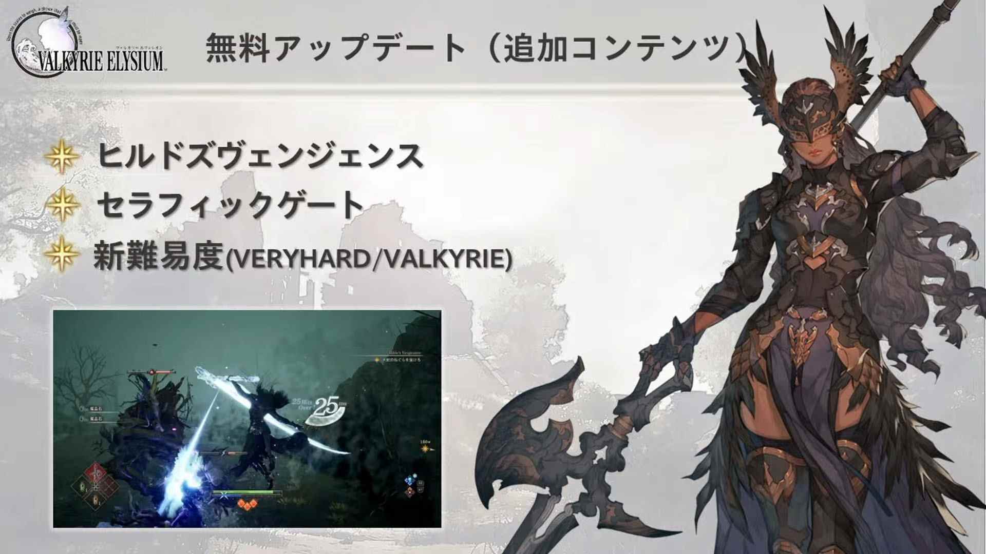 Valkyrie Elysium - mise à jour de début novembre pour ajouter le mode 'Hilde's Vengeance', l'attaque temporelle et les paramètres de difficulté élevée    
