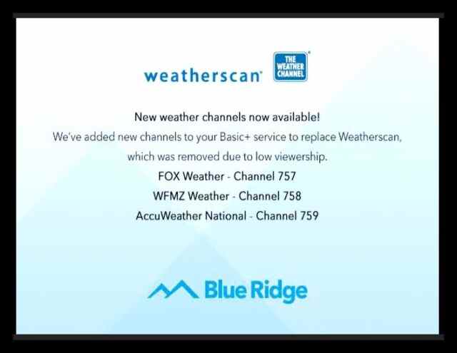Alors que Weatherscan se déconnecte, de plus en plus de fournisseurs de télévision affichent des messages comme celui-ci.