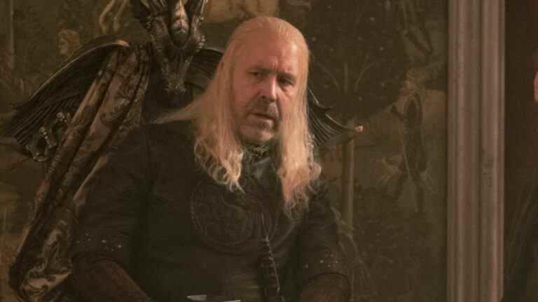 Paddy Considine as drunk Viserys in House of the Dragon