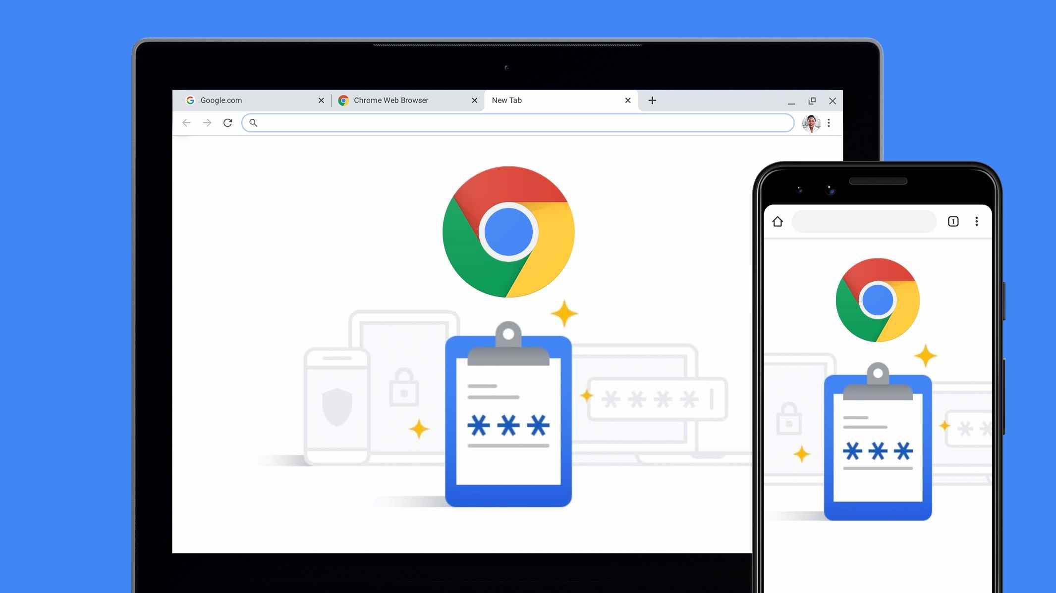 Un téléphone et une tablette synchronisant les mots de passe à l'aide de Google Password Manager